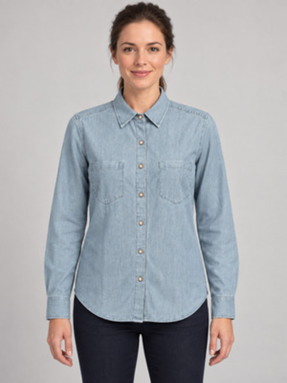 UNTUCKit Blue Chambray Cotton Button Front Shirt Womens Size 4